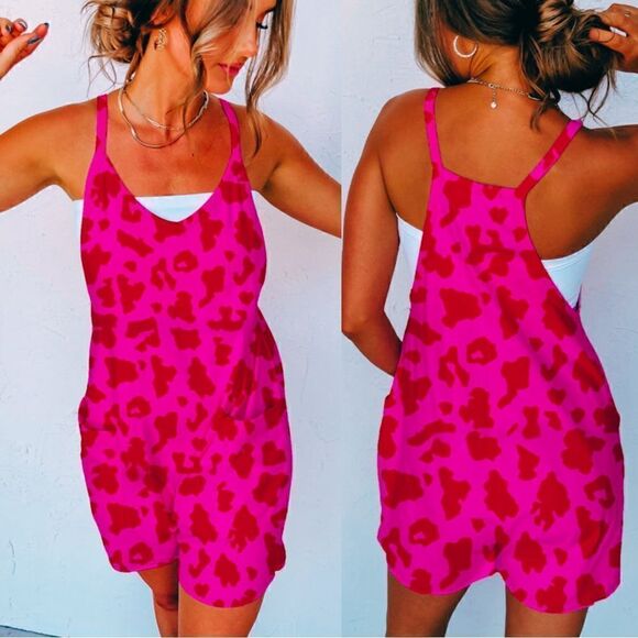 Pink and Red Leopard Print Romper - Picture 1 of 4